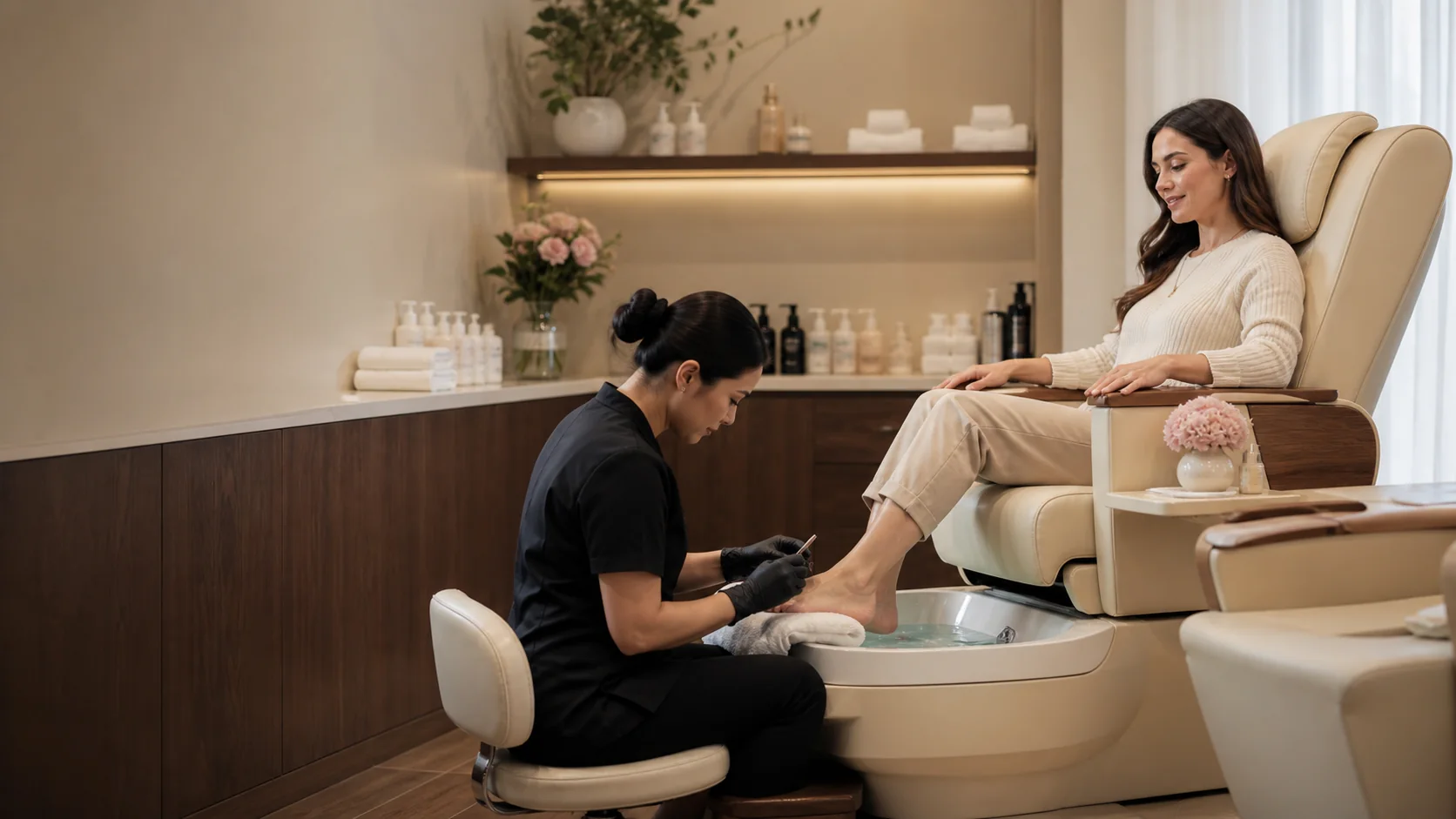 Professional pedicure service in a luxury salon